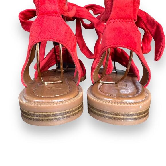 Nine West Xameera Red Suede Ankle Tie Flat Braided Toe Sandals Size 8 NEW NO BOX - Picture 5 of 11